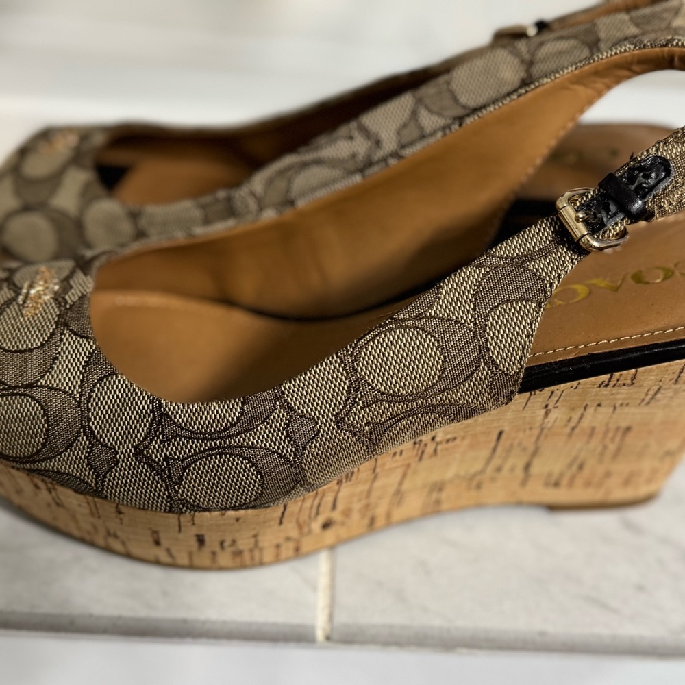 Coach Beige Wedge Sandals